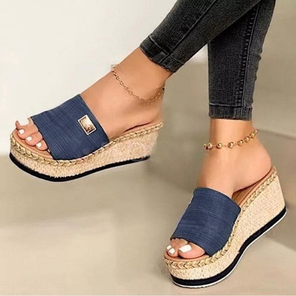 Stylish Blue Wedge Sandals